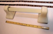 Glossy Almond: Ceramic Towel Bar Bracket-Post Holder  24" matching pole  NOS