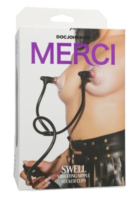 Doc Johnson Merci Swell Vibrating Nipple Sucker Cups Black, New