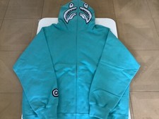 Authentic ape bape hand drawn face relaxed fit shark full zip hoodie sax XL new