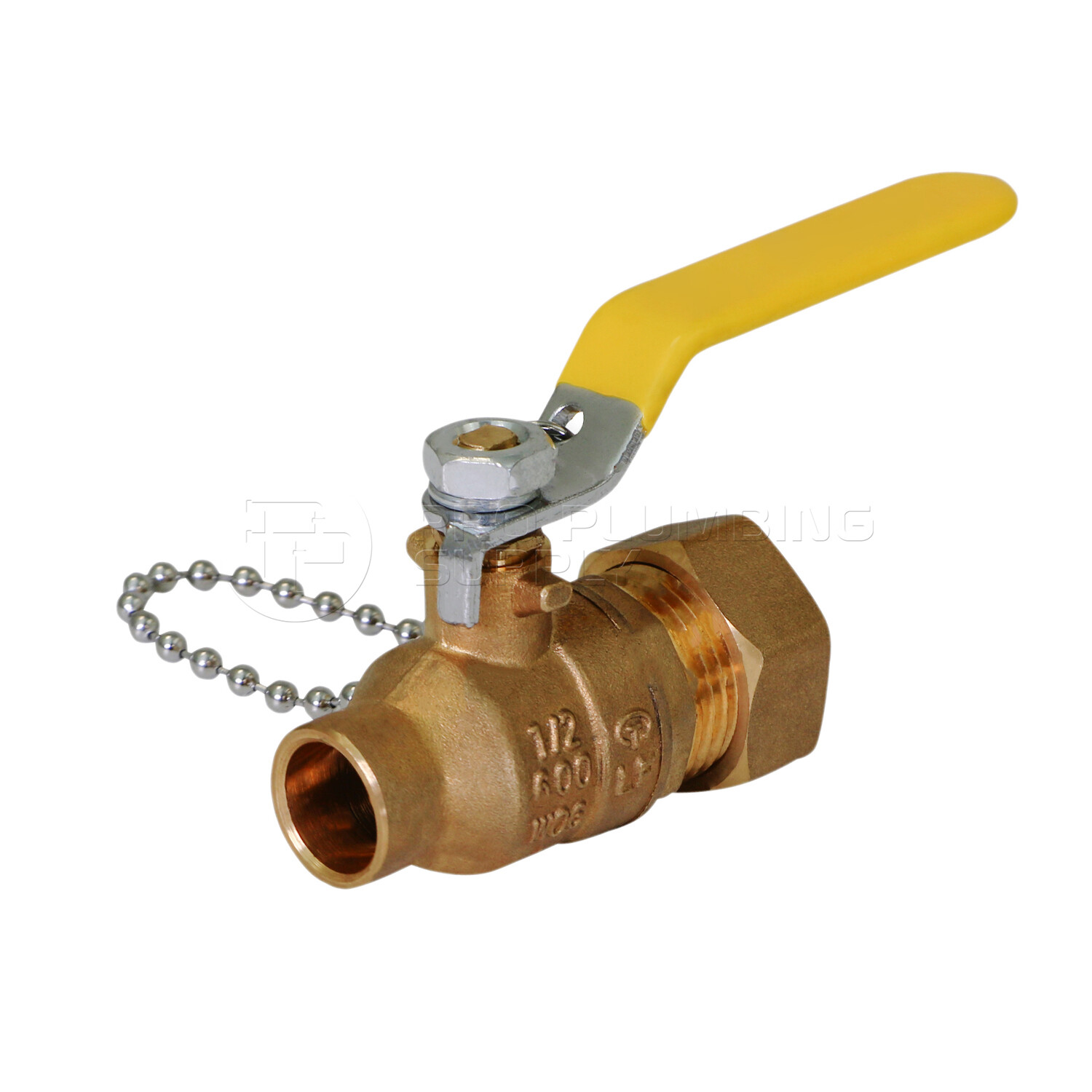 1/2"in-3/4"in Brass Full Port Hose Ball Valve with Chain and Cap, Sweat x Hose