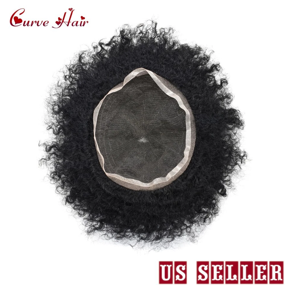Full Lace Hair Units for Black Men Afro Curly African American Toupee Hairpiece - Image 3 of 4