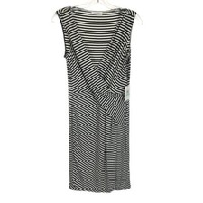 NWT Womens Size 8 Calvin Klein Stripe Pattern Faux Wrap Sleeveless Stretch Dress