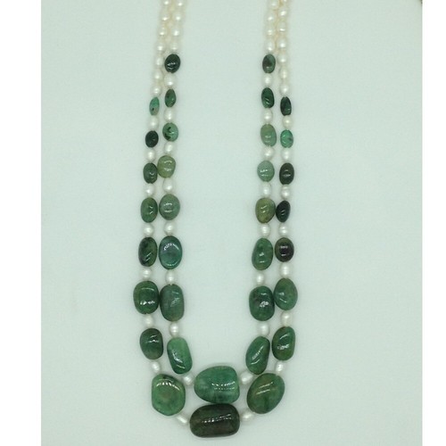 White Pearls Natural, Green Emerald Gemstone Necklace Certified 470ct Wedding - Picture 5 of 6