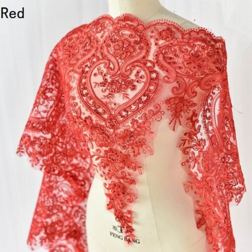 90cm Lace Sequin Edge Trim Wedding Dress Embroidered Flower Applique DIY Fabric - Picture 14 of 32