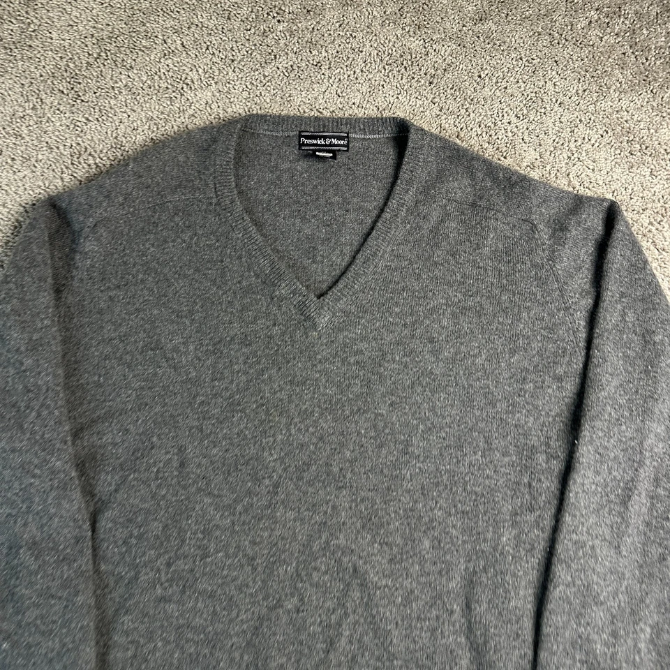 Preswick & Moore 毛衣男式 XXL 2XL 灰色羊绒羊毛混纺 V 领套衫 — 第 3/4 张图片