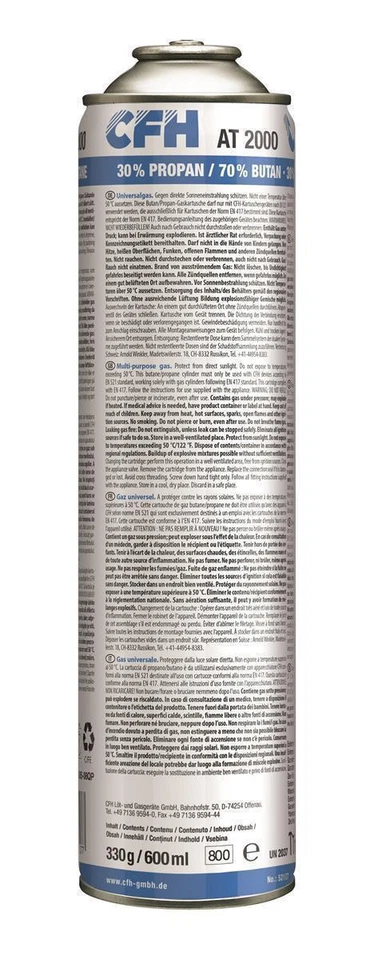 3x CFH Universalgas AT2000 330g 600ml Gaskartusche Gas 7/16" EU Gewinde - Bild 3 von 4