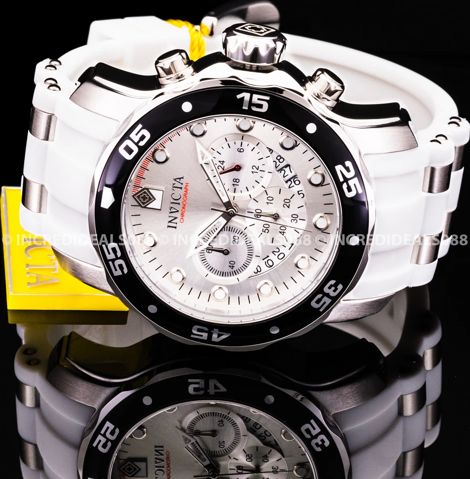 Reloj Invicta para Hombres PRO DIVER SCUBA Cronógrafo Negro Esfera Plateada Correa Blanca Foto 4 de 4