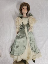 Franklin Mint Heirloom Porcelain Doll 19" Victorian 1985 Vintage Green Ivory