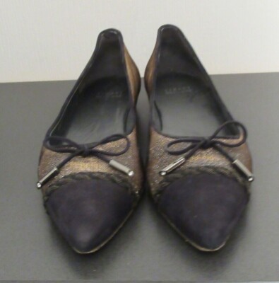 208/10 STUART WEITZMAN Ballerina Schuhe Gr. 39 schwarz silber Glitzer flach 