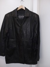 Black Leather Jacket In Women's Size, With Buttons, Patch Pockets