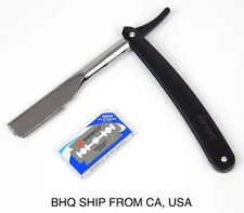 Professional Barber Hair Shaving Razor Cut Throat Straight Edge +10 Blades Black