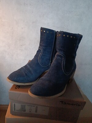TAMARIS  Western Denim Blau Stiefeletten Boots Gr 38 Damen Leder