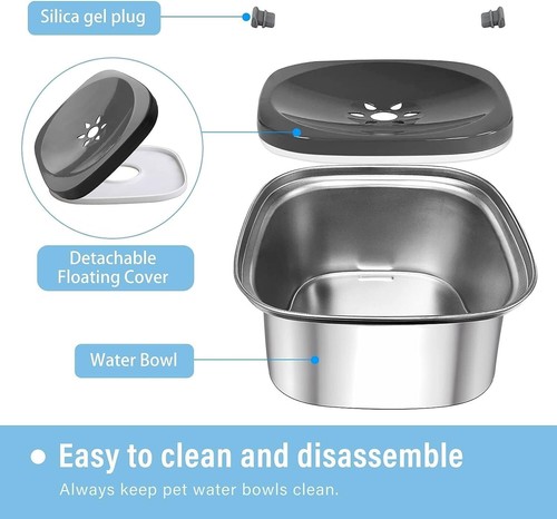 3L Dog Water Bowl 101oz Stainless Steel Dog Bowl No Spill Large Capacity Dog Foo - Picture 4 of 7