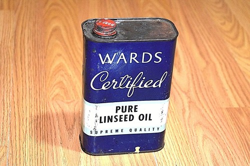 Olio di lino puro certificato vintage Wards 1 quarto latta Montgomery Ward Chicago - Foto 3 di 7