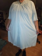 Vintage Shadowline Blue silky nylon nightgown  Robe lingerie Lacey Foral Large