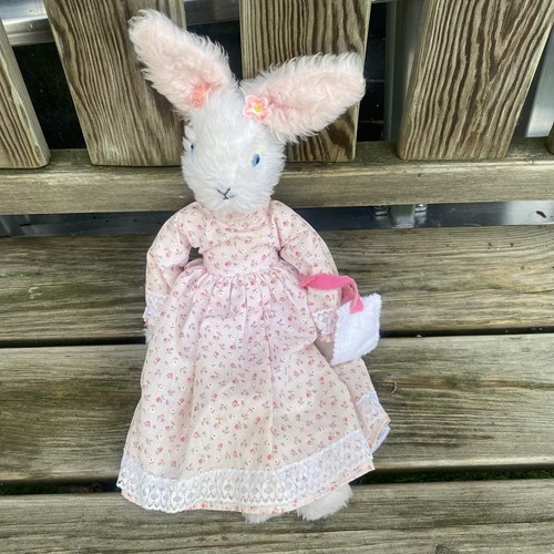 Vintage White Rabbit Soft Toy/Pink Dress Bloomers 18” Beatrix Potter Cottagecore