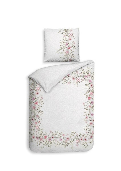 Heckett & Lane Satin BettwäSche 155X220 Jolie White BlüTenranke Rosa GrüN Wende-image