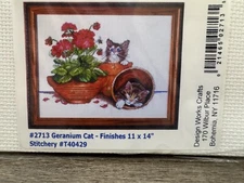 Design Works "Geranium Cat" Cross Stitch Kit 11" x 14" New #2713