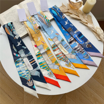 Quality 18 Momme Twill Silk Scarf Ribbon Balloon Print Necktie Headband 33''*2''