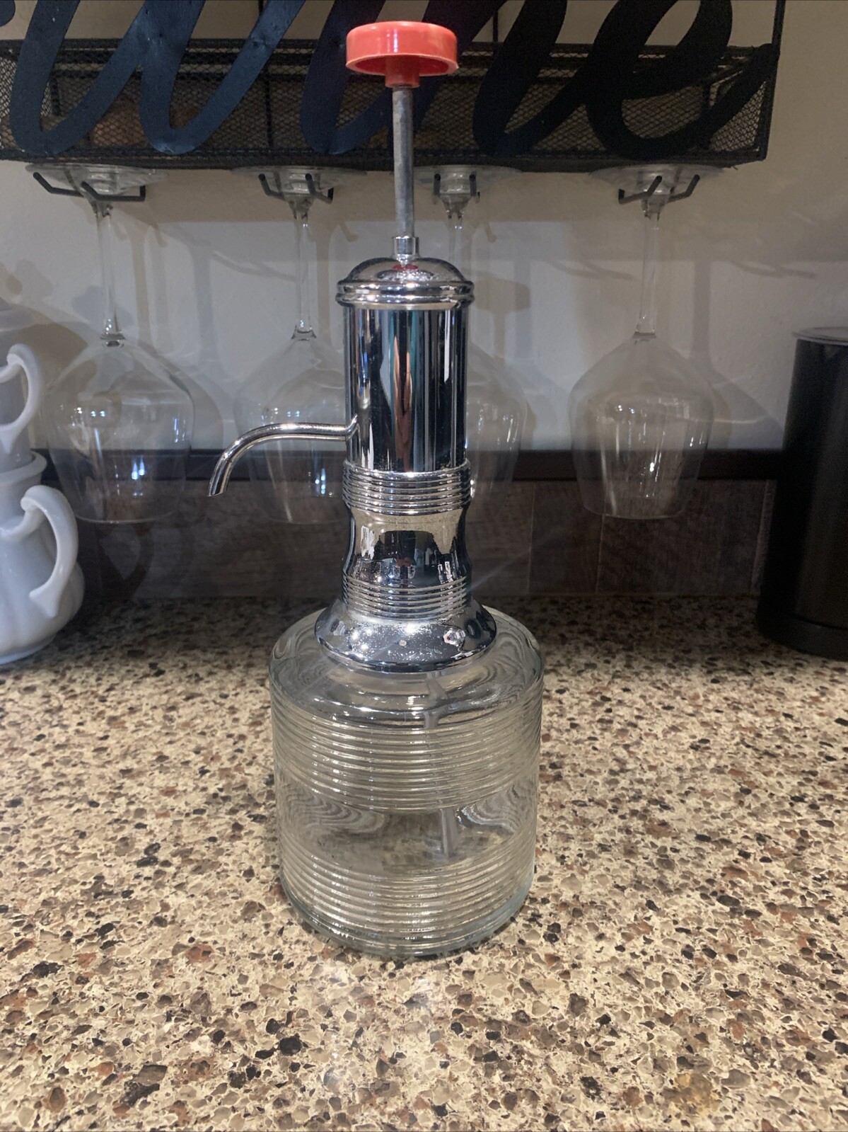 Vintage 1950s MCM Barware Chrome and Glass Soda Fountain Syrup Dispenser