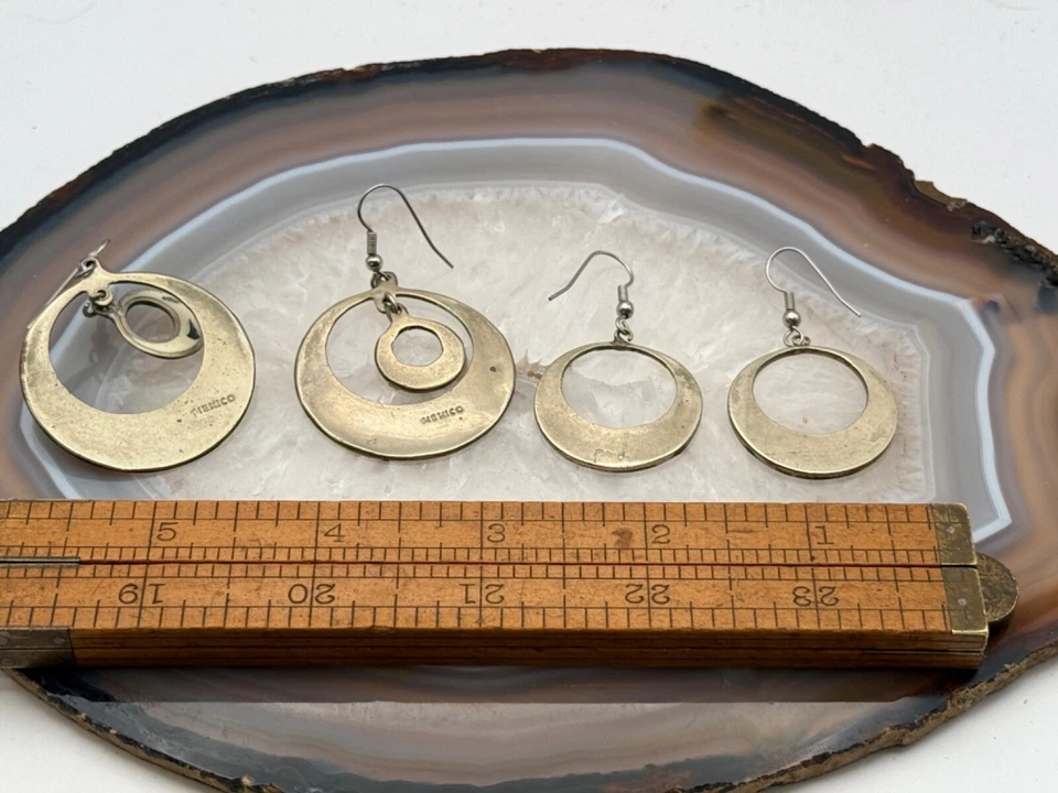 Lote De Colección 2 Pares Pendientes Colgantes Aro Abalón Plata Mexicano/Suroeste--892.25 Foto 4 de 4