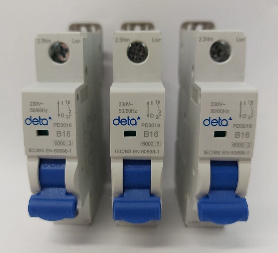 3 x DETA TYPE B SP MCB B16 16A MCB/B16 Type B 16 Amp Circuit Breaker = £2.99each