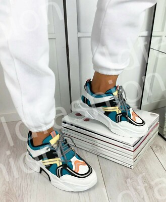 DAMENMODE BUNT WEISS KLASSISCH RETRO SCHNÜRSCHUHE SNEAKER NEU IM KARTON GRÖßE UK 7/40