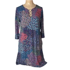MSK Petite Large 3/4 Sleeve Shift Dress colorful o-ring detail New
