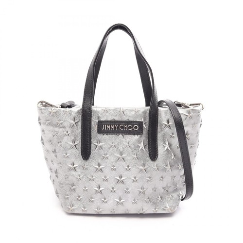 JIMMY CHOO Minisara Star Studs 2way Handbag Silver Black Leather 17cm