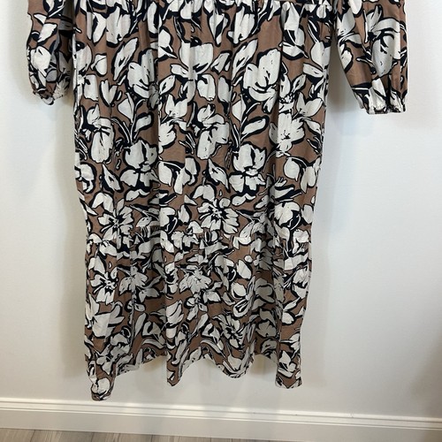 Cynthia Rowley XL Brown Floral Maxi Dress Popover Cotton Pockets Tiered - Picture 9 of 10