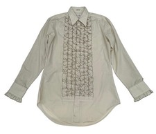 Vintage Tuxedo Shirt Mens Crystal Formal Cream Ruffles Wedding 15 32/33