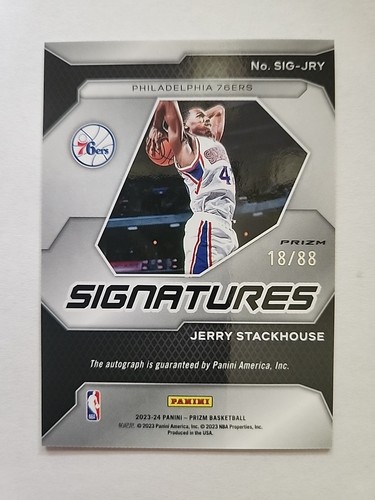 JERRY STACKHOUSE 2023-24 PANINI PRIZM SIGNATURES RED CHOICE AUTO /88 Sixers - Picture 2 of 2