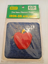 BEST IRON ON APPLIQUES PATCH-RED APPLE- 3 INCH BY 3 INCH -VINTAGE- PACK OF ONE