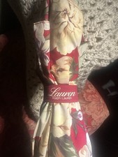 Lauren Ralph Lauren Floral Women's Umbrella Red Cream Green Wooden Handle