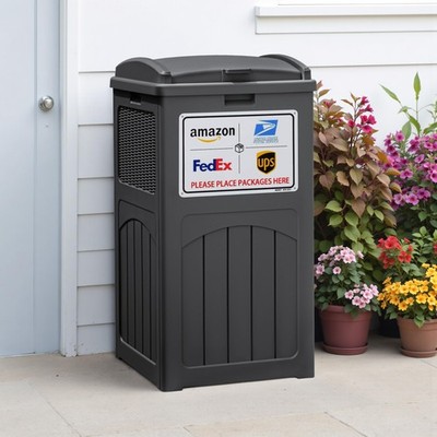 33 Package Delivery Box for Outside, Patio Waterproof Resin Garbage Bin with ...