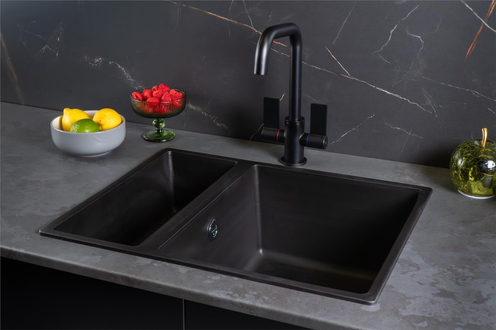 Liquida UND15BL 1.5 Bowl Black Kitchen Sink Undermount or Inset Fitting - Image 3