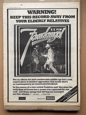 ZZ TOP FANDANGO (B) POSTER SIZED original music press advert from 1975 - these v