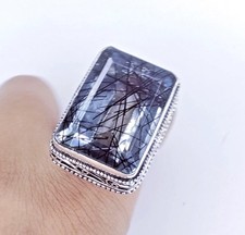 Black Rutilated Quartz Ring Handmade 925 Sterling Silver Gift Jewelry All Size