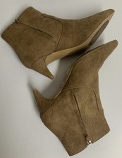 Express Fashion Tan Ankle Boots Pointed Toe Cone Heel Zip PullOn Closure Sz 8