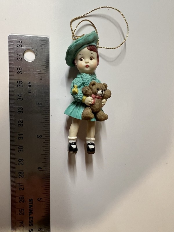 Vintage 1996 Effanbee Patsy Doll w/ Teddy Bear Christmas Ornament 3.5”