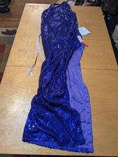 498 Mac Duggal Sequined One-Shoulder Gown Purple High Split Size 12