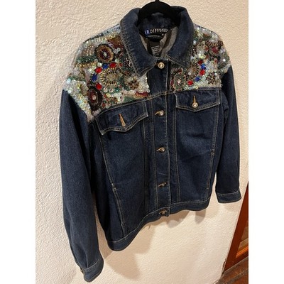 Vintage IB Diffusion Sequin Denim Jacket Bedazzled Ladies Size 10