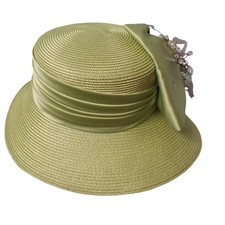 Donna Vinci Couture Lime Green Church Hat Wide Brim Bow Floral H247 NEW