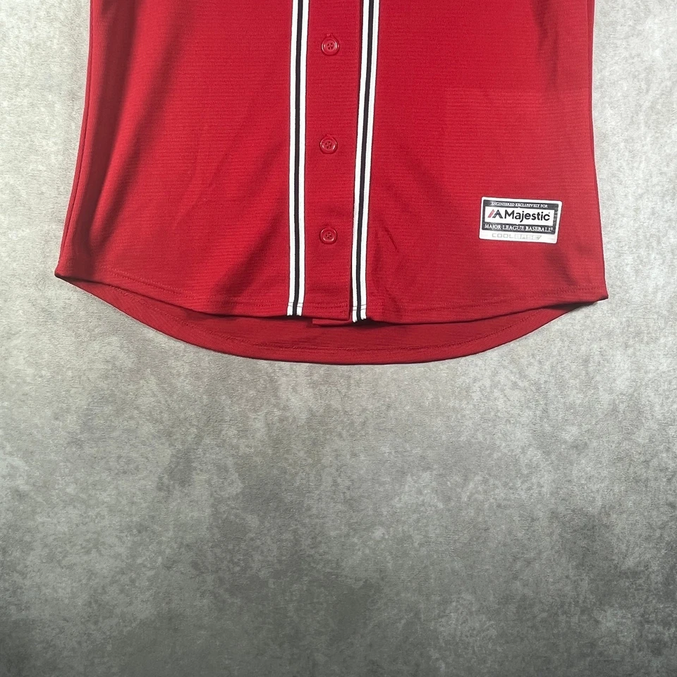 Camiseta de béisbol Majestic Atlanta Braves para mujer roja mediana fresca Foto 3 de 4