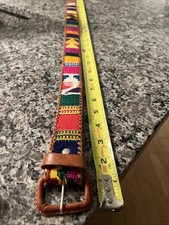 Handstitched Needlepoint Belt multi Color Size 34 Measures 39  