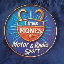 Mones Tires Round 8" Metal Sign Wall Art Man Cave Garage Bar Gas Station Gas Oil