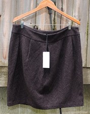 New Eileen Fisher - Herringbone Distorted Wool Blend Pleat Skirt, Brown, L - 188