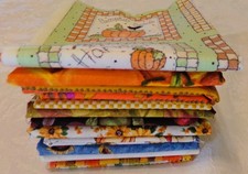 Fall Autumn Thanksgiving Fabric 12 Fat Quarters Lot Quilter's Stash Excellent