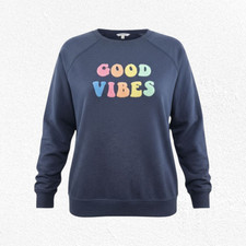 Wildfox Good Vibes Rainbow Graphic Sweatshirt Heathered Blue Pullover Size Large