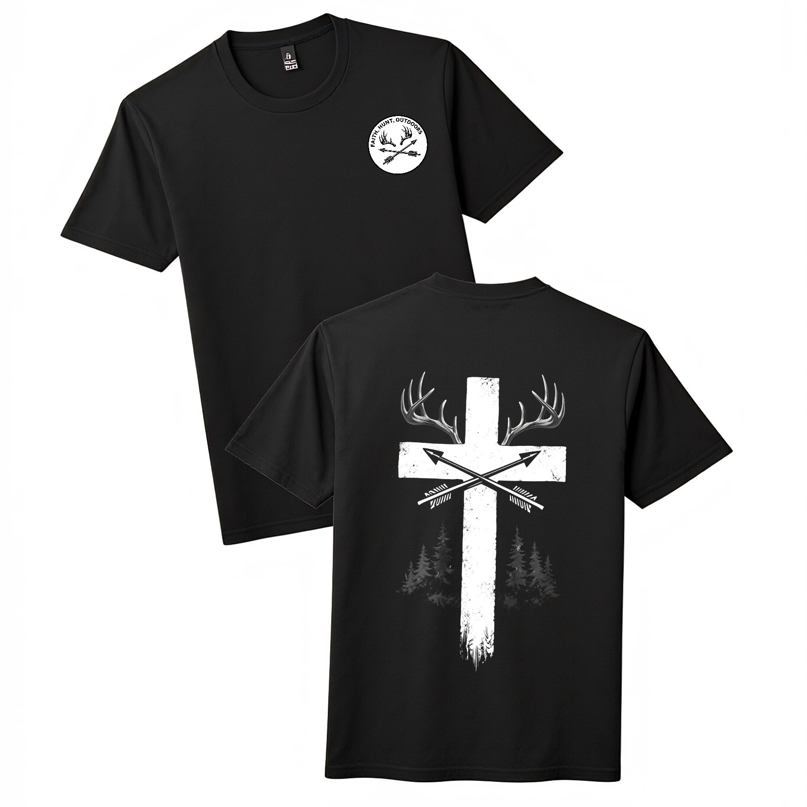 Vintage Faith Hunt Print T-Shirt-Antler Cross Outdoors Unisex Tee Free Shipping